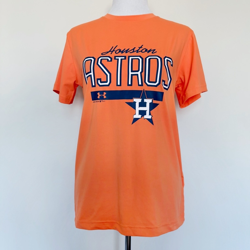 Under Armour Houston Astros MLB T-Shirt Mens Size Small Orange Baseball Fan Gear